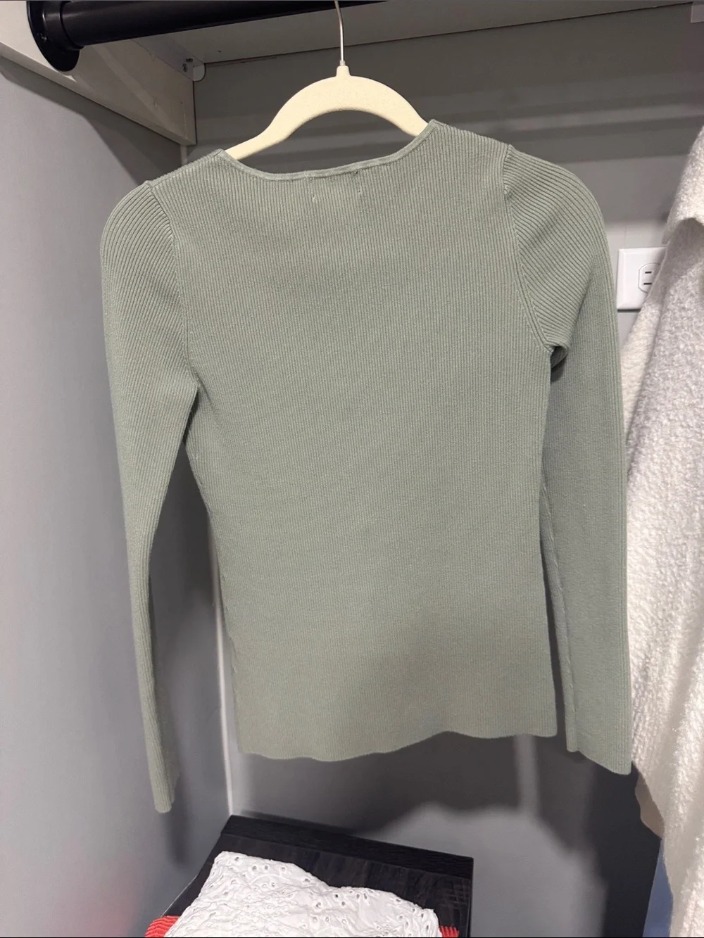 Open Edit Sage Green Ribbed Button-Front Cardigan - Size Small - Picture 3 of 3